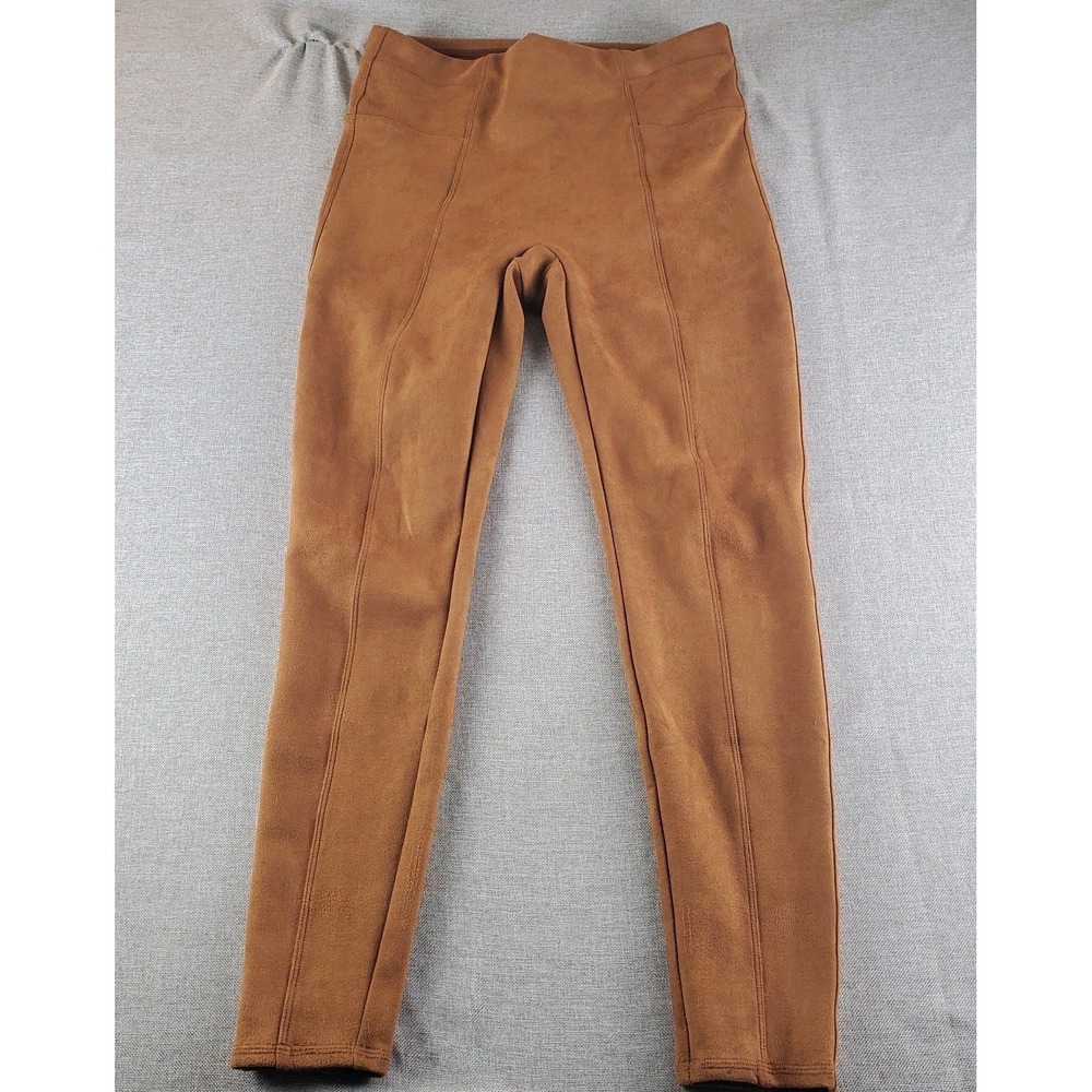 Spanx Womens Faux Suede Legging Large Rich Caramel Pull On Mid Rise